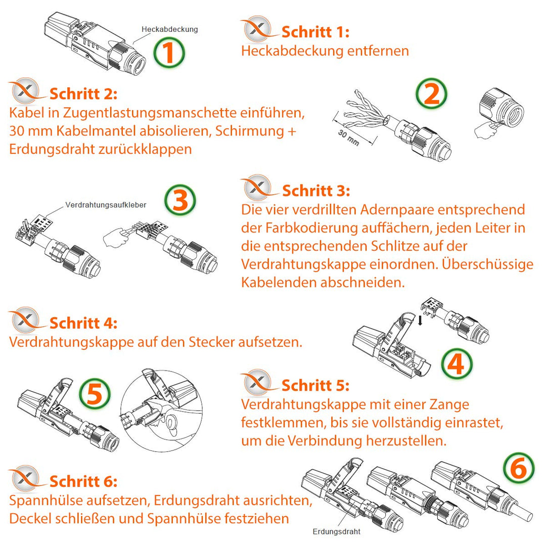 8 Stück Netzwerkstecker CAT 8 werkzeuglos CAT 8.1 RJ45 LAN UTP Kabel Stecker ohne Werkzeug werkzeugf