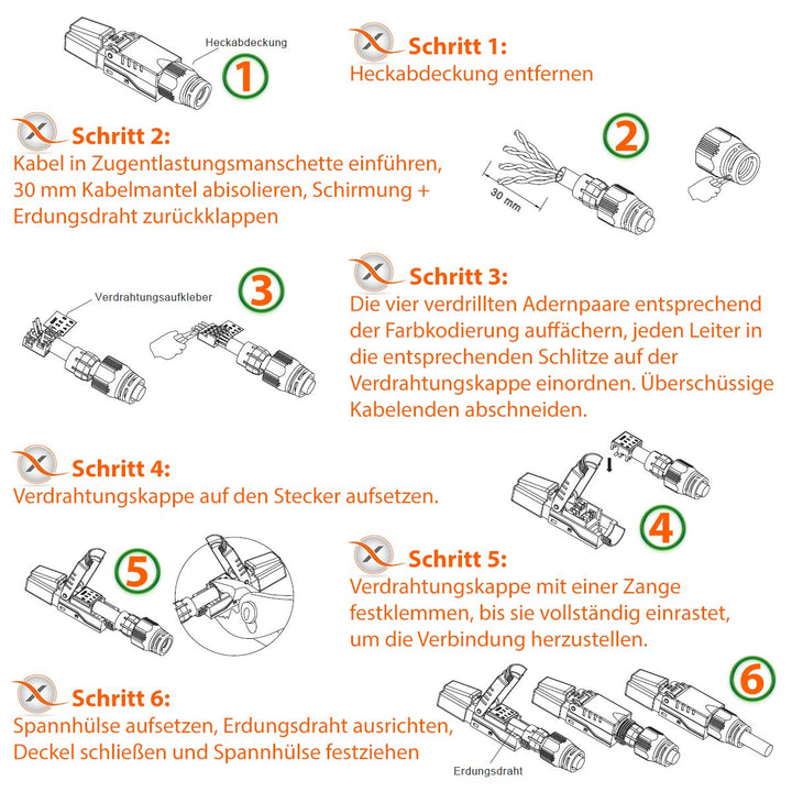 8 Stück Netzwerkstecker CAT 8 werkzeuglos CAT 8.1 RJ45 LAN UTP Kabel Stecker ohne Werkzeug werkzeugf