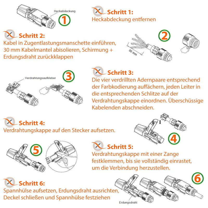 6 Stück Netzwerkstecker CAT 8 werkzeuglos CAT 8.1 RJ45 LAN UTP Kabel Stecker ohne Werkzeug werkzeugf