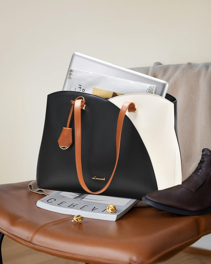 LOVEVOOK Handtasche Damen Gross, 15,6 Zoll Laptoptasche Shopper Arbeitstasche Bürotasche, PU Leder H