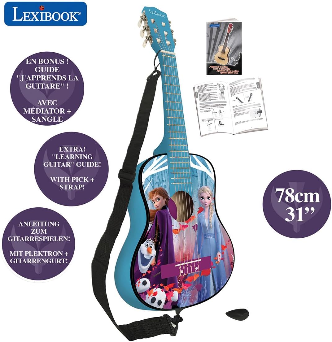 Lexibook Disney Frozen Eiskönigin ELSA Akustikgitarre hölzern, Lernanleitung enthalten, Blau/Lila, K