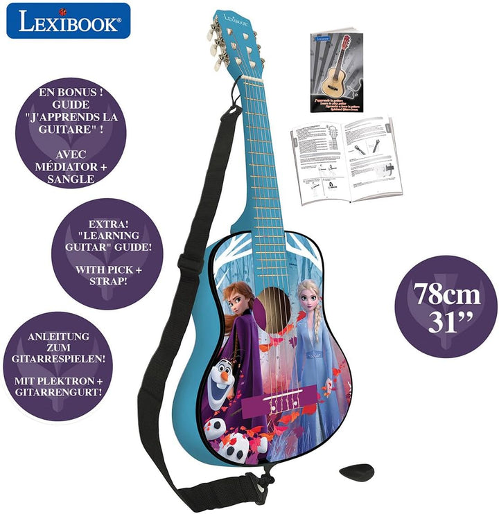 Lexibook Disney Frozen Eiskönigin ELSA Akustikgitarre hölzern, Lernanleitung enthalten, Blau/Lila, K