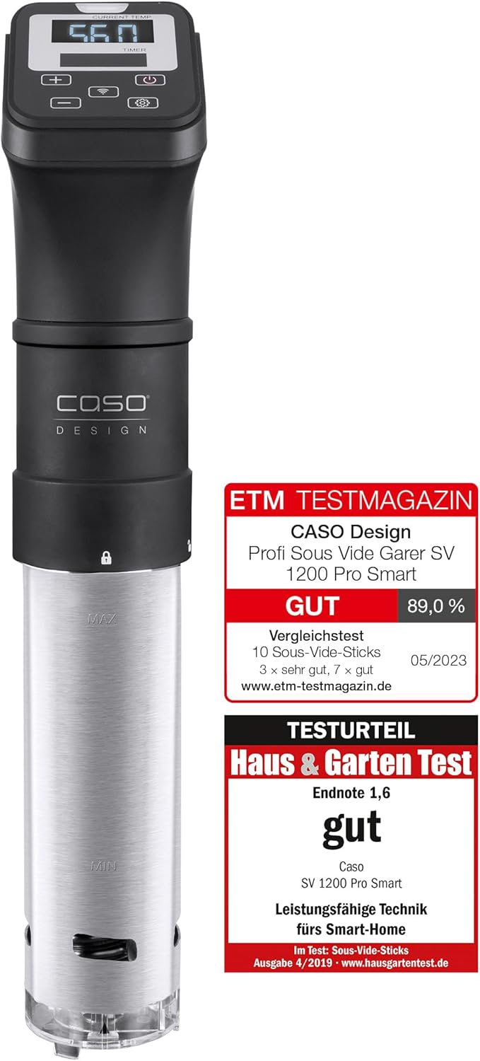 CASO SV 1200 Pro Smart - Sous Vide Garer - Präzise Temperaturregelung bis 90 °C in 0,5°C Schritten,