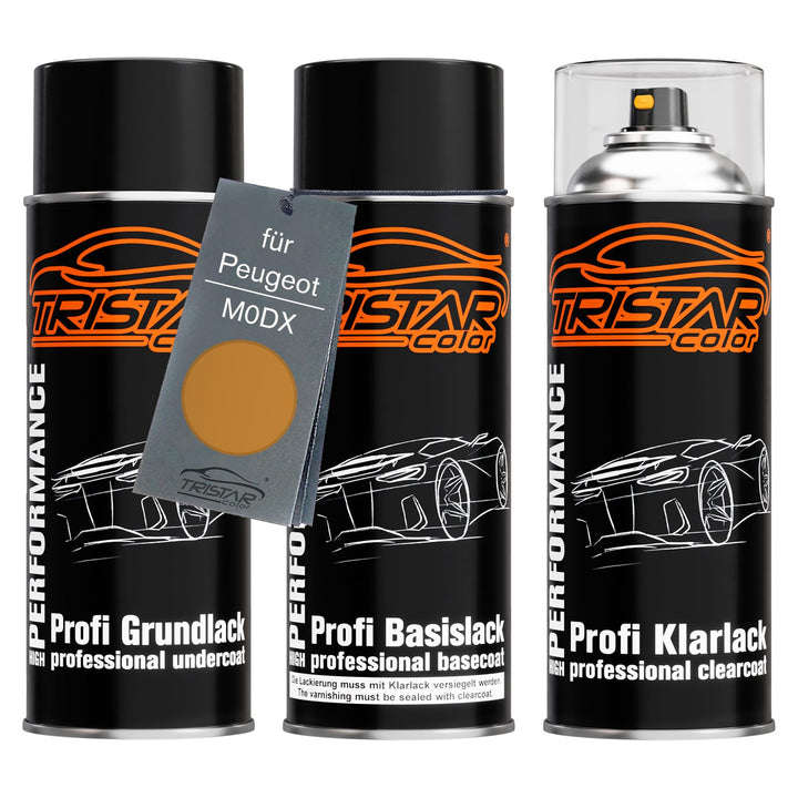 TRISTARcolor Autolack Spraydosen Set für Peugeot M0DX Jaune Vermeer Metallic/Amarillo Dakar Metallic