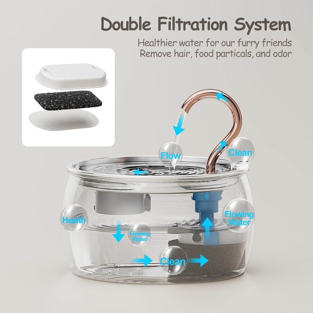 Katzenbrunnen Edelstahl, 2,5L/84oz Gänsehals Trinkbrunnen für Katze, Wasserbrunnen für Katzen mit 1