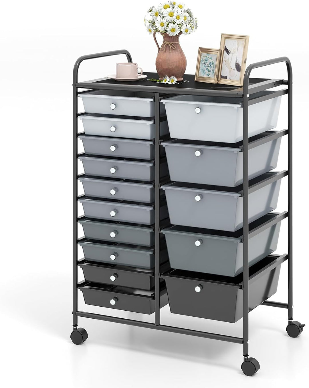 KOMFOTTEU Rollwagen mit 10/15 Schubladen stapelbar, Badrollwagen Rollcontainer mit Metallrahmen, All