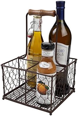 T&amp;G Woodware Provence Flaschenhalter für 4 Flaschen, rustikales braunes Drahtmaterial, Holz,