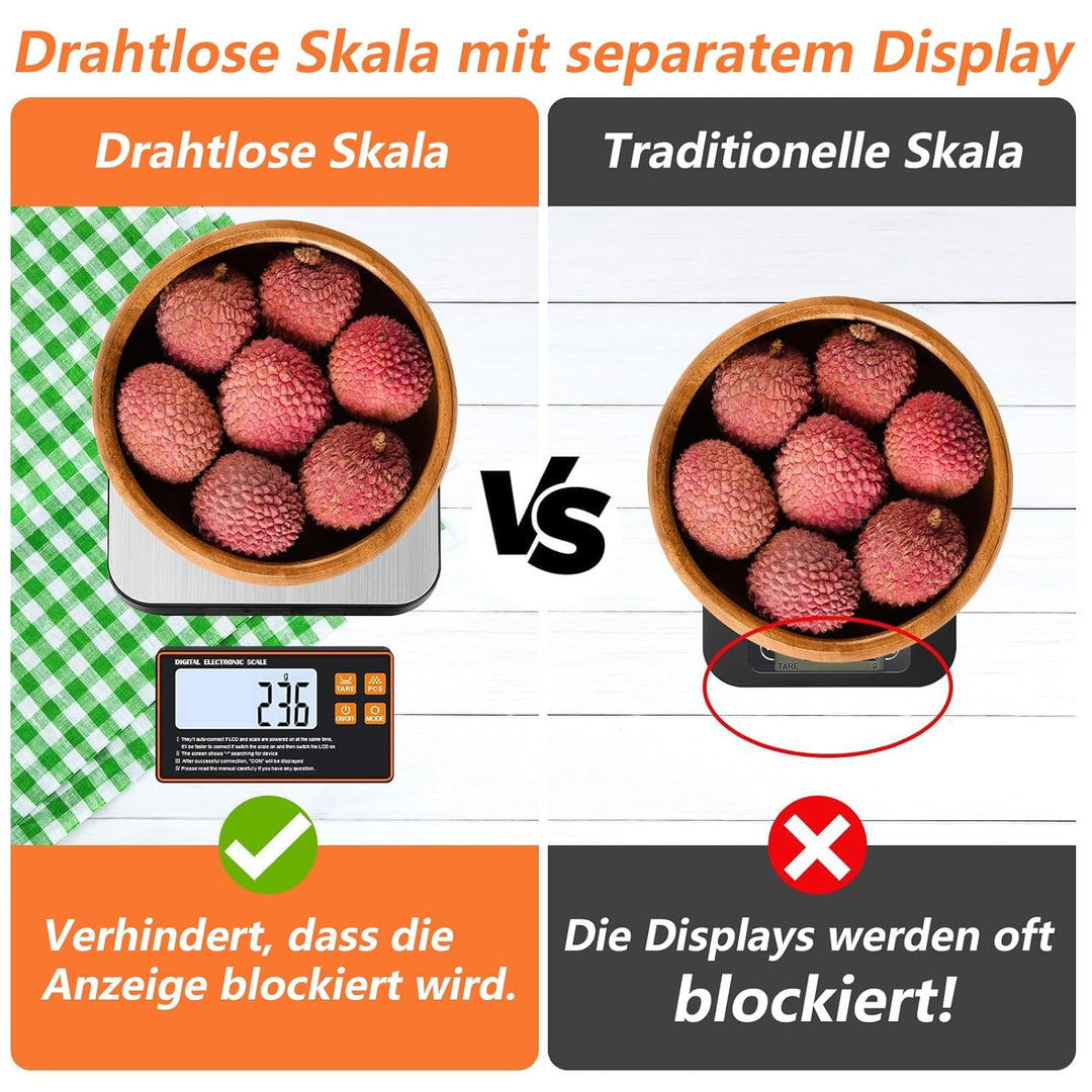 Küchenwaage Digital, 15kg/1g mit Abnehmbarem Display, Edelstahl Oberfläche, Mit Separatem LCD-Displa