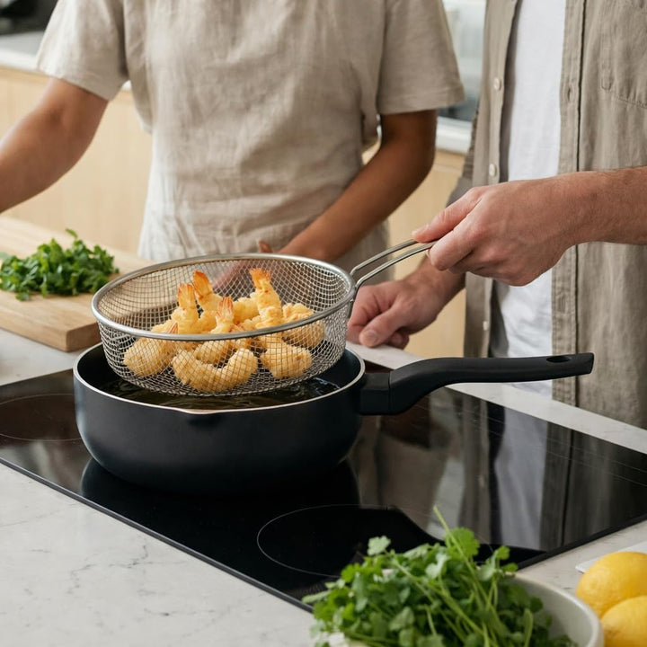 MGE - Frittierpfanne - Induktion Schnell - Bratpfanne - Fritteuse - Wok - Schwarz - 26 cm