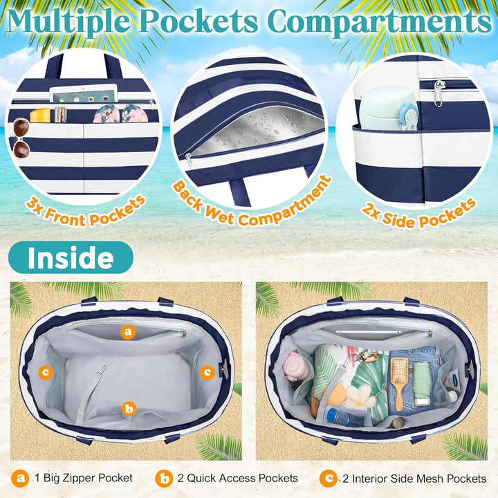 Grosse Strandtasche mit Reissverschluss XXL Familie Strandtasche Damen Gross Shopper Tasche Beach To