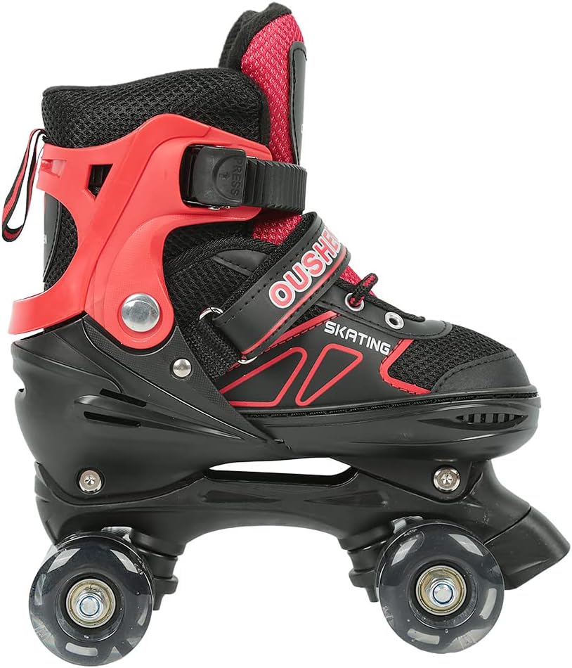 Rollschuhe mit/ohne Leuchtrollen, klassische Quad-Skates für Mädchen und Jungen, bequem und atmungsa