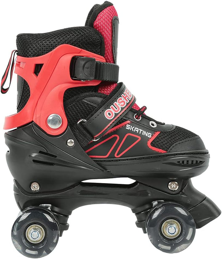 Rollschuhe mit/ohne Leuchtrollen, klassische Quad-Skates für Mädchen und Jungen, bequem und atmungsa