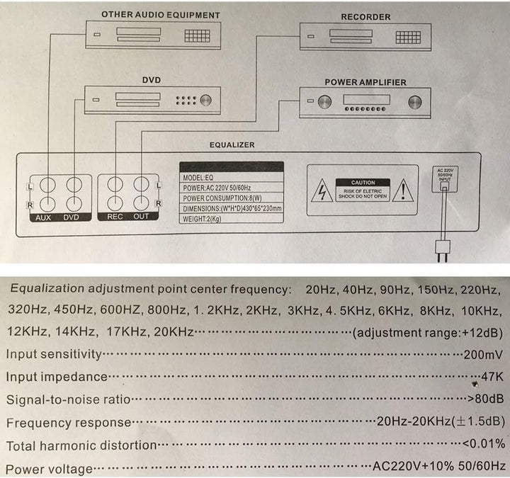 LeTkingok 220V EQ665 Hifi Heim-eq-entzerrer, Duale 10 Band Stereo-höhen-alt-bass-regulierung mit Int