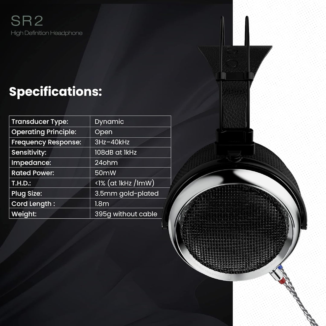 iBasso SR2 High Definition Audiophile Open-Back Kopfhörer, Over-the-Ear Kopfhörer mit Kabeladapter
