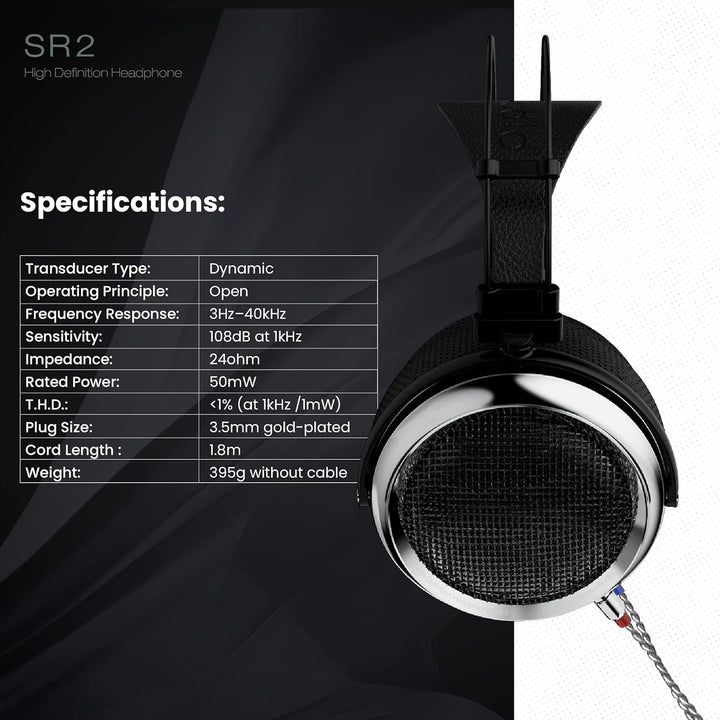 iBasso SR2 High Definition Audiophile Open-Back Kopfhörer, Over-the-Ear Kopfhörer mit Kabeladapter