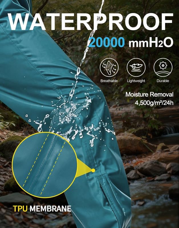 Pioneer Camp Regenhose Herren Wasserdicht 20000mm Leichte Packbar Fahrrad Überhose Winddichte Atmung
