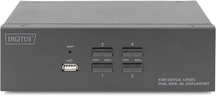 DIGITUS KVM-Switch DisplayPort – 4-Port Dual-Display – 4 PC 2 Monitore – 1x Maus, Tastatur & Audio f