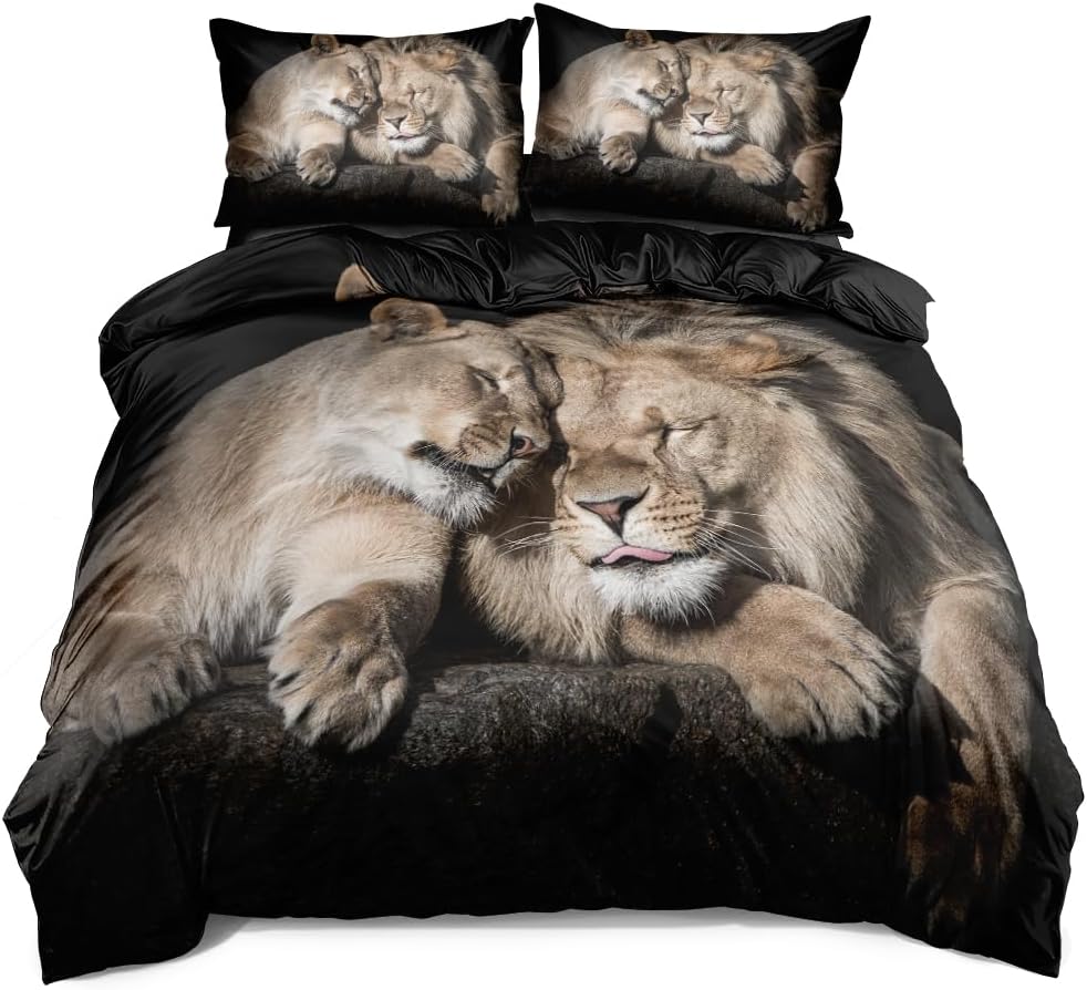 DXHOME Löwen 3D Bettwäsche Set 135x200cm Schwarz Löwenbaby Tiermotiv Weiche Mikrofaser Atmungsaktiv