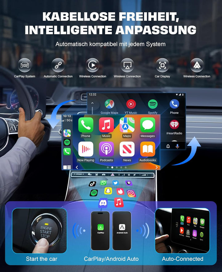 Mini Wireless CarPlay & Android Auto Adapter 2-in-1 – 2025 Upgrade, Superschnelle Verbindung ohne Ve