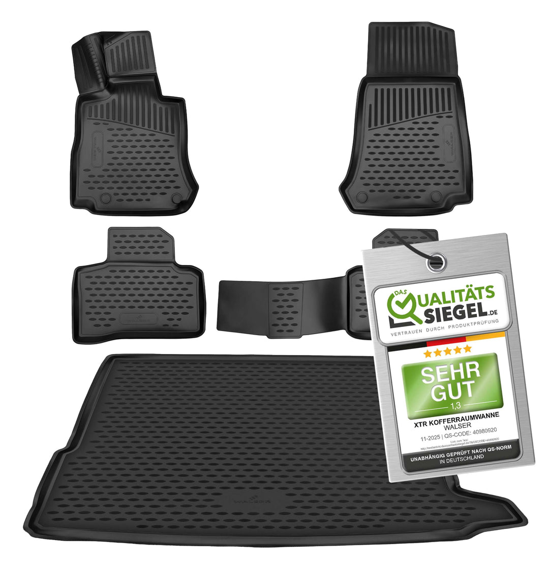 WALSER Kofferraumwanne &amp; Gummi Fussmatten Set für Mercedes-Benz GLC (X253) 06/2015-2023, 100% passge