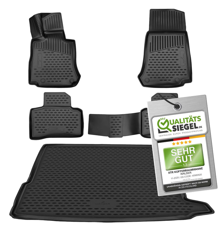 WALSER Kofferraumwanne &amp; Gummi Fussmatten Set für Mercedes-Benz GLC (X253) 06/2015-2023, 100% passge
