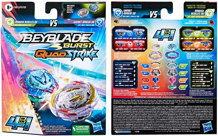 Beyblade Burst QuadStrike Gambit Dragon D8 und Ambush Achilles A8 Kreisel Doppelpack, Battle Kreisel