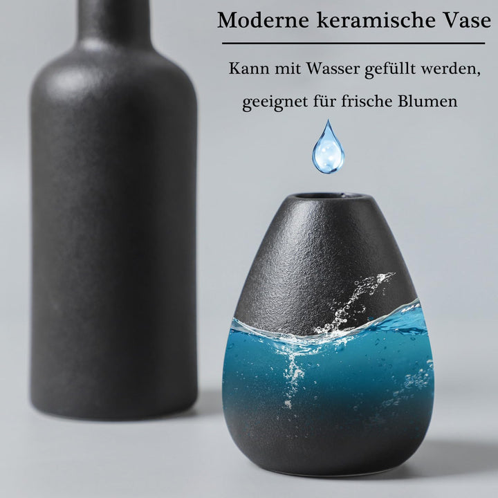 CEMABT schwarz Keramik Vase Set 4er Kleine Vasen für Blumen, einzigartige Blumenvasen für Mittelstüc