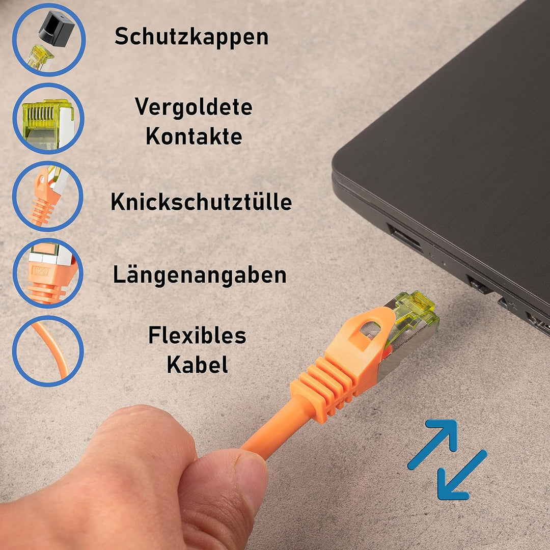 BIGtec LAN Kabel 20m Netzwerkkabel CAT7 Ethernet Internet Patchkabel CAT.7 orange Gigabit doppelt ge