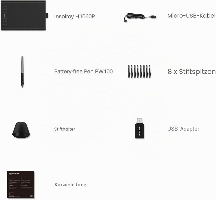 HUION H1060P 10 x 6,25 Zoll Arbeitsbereich-Grafiktablett (Android-Geräte unterstützt) mit einem Upgr