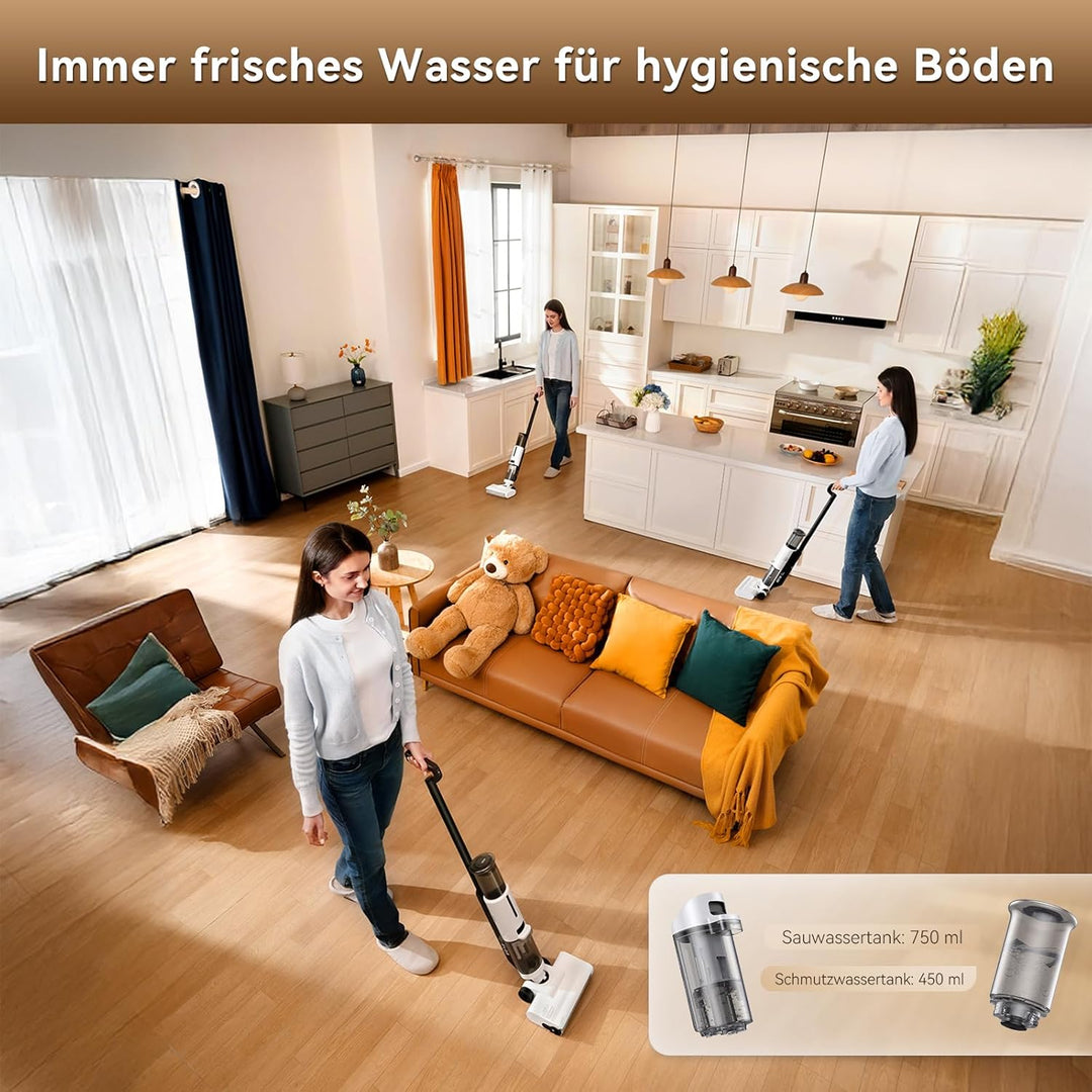 JONR ED12 Lite Nass-Trockensauger Kabellos mit Akku, Wischsauger mit Selbstreinigung, 3-in-1 Saug- u