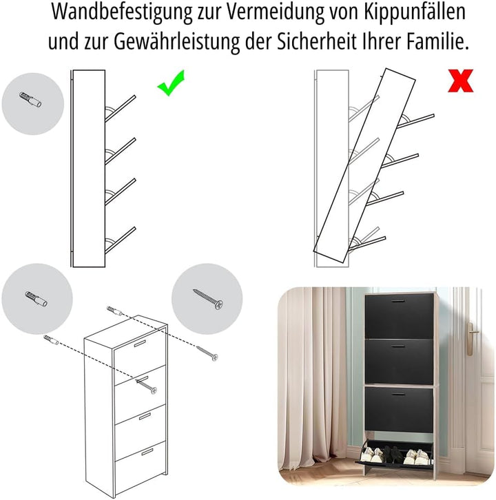 CASABEL Schuhschrank für 24 Paar – grosse Kapazität für den Eingangsbereich – L 60 x T 24 x H 150 cm