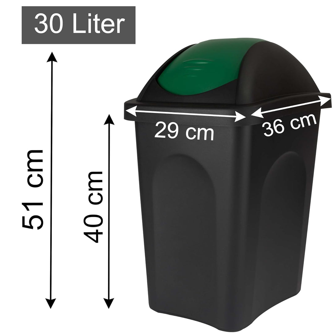 Mülleimer 30l schwarz grün eckig, Schwingdeckel Mülleimer Küche, Mülltonne, Abfalleimer Küche, Mistk