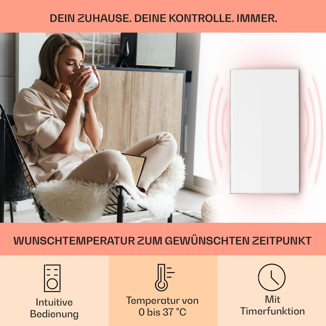 Klarstein Wonderwall Infrarotheizung, 600 W Elektrische Heizung für Räume & Badezimmer, Bild-Infraro