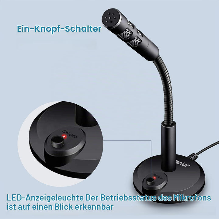Veetop USB Mikrofon PC und Laptop, Standmikrofon mit 360 Grad Aufnahmefähigkeit, Rauschunterdrückung