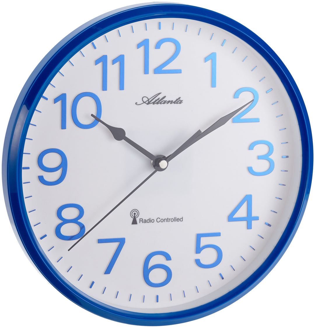 Atlanta Funkwanduhr Küchenuhr Funkgesteuert 26 cm Blau - 4378-5, Blau