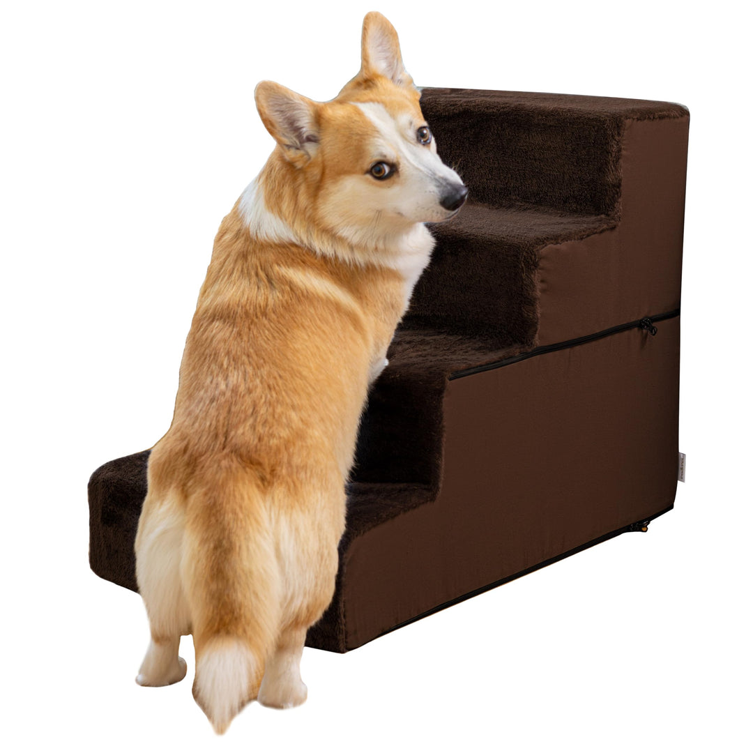 Hundetreppe für Bett - 4 Stufen Hunderampe 58cm hoch - Schaumstoff Treppe für kleine Hunde - Sichere