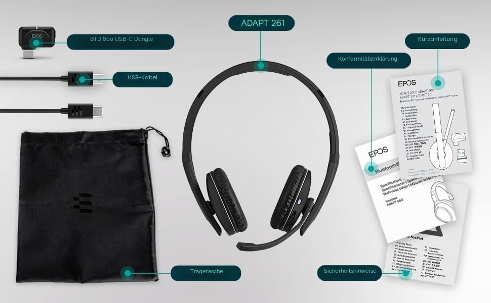 EPOS Adapt 261 USB-C BINAURAL Headset: Aussergewöhnlicher Stereo-Sound, Microsoft Teams Zertifiziert