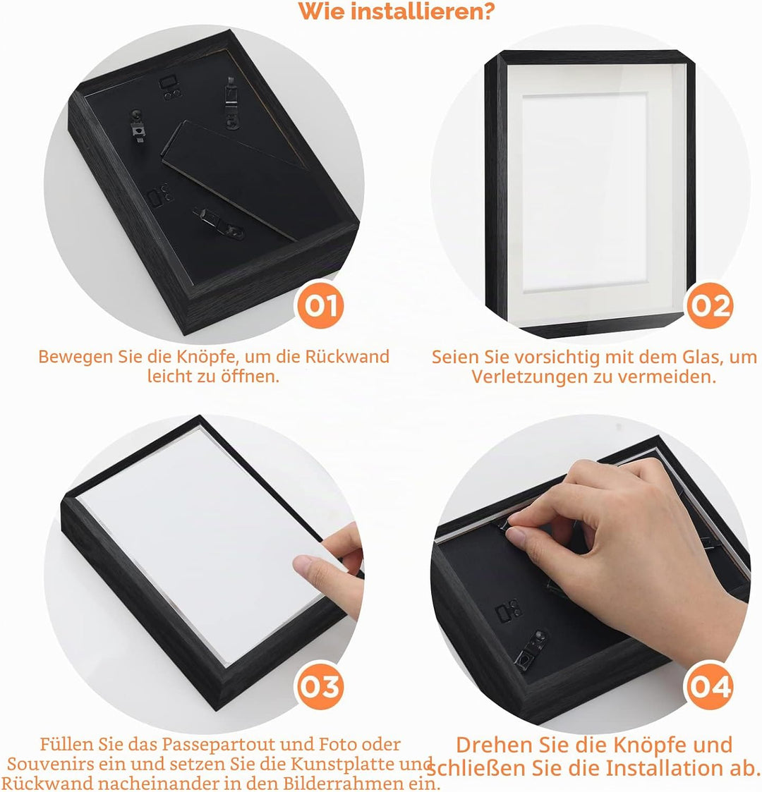 Anhow 2er 3D Bilderrahmen 15x20 cm (Tief 3 cm), Bilderrahmen zum Befüllen mit Beige Passepartout Pas
