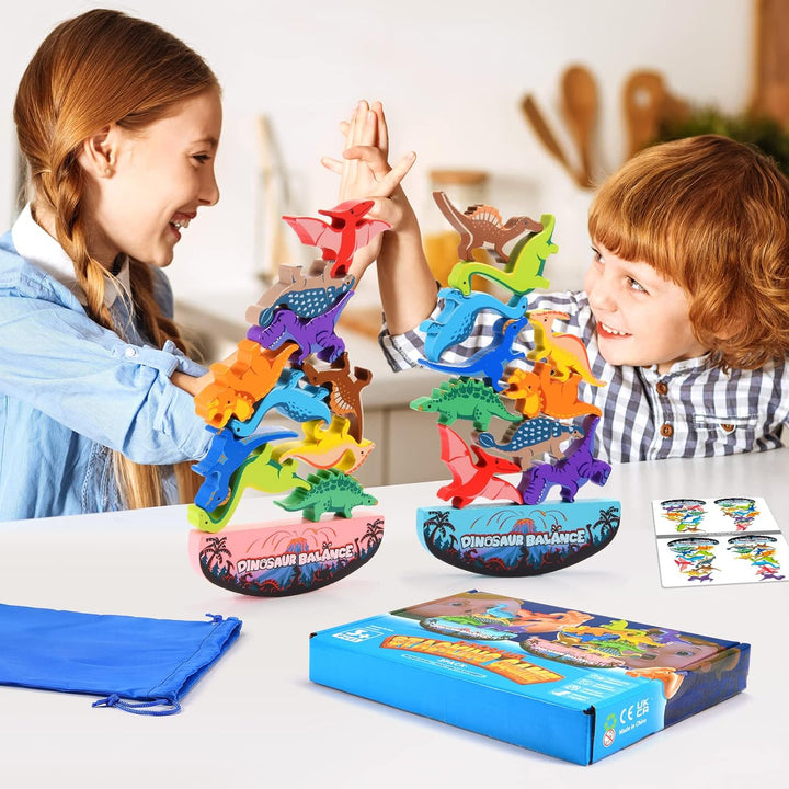 DejaNard Dinosaurier-Stapelspielzeug aus Holz, Montessori Spielzeug & Weihnachts-Geschenke für Kinde