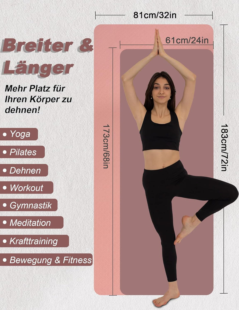 BEAUTYOVO Yoga Matte Breiter 81cm, Yogamatte Rutschfest Breit, 8mm Dicke Sportmatte Fitnessmatte Rut