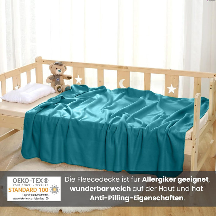 wometo 10er Vorteilspack Fleecedecke130x160 ca. 400g mit Anti-Pilling und Kettelrand türkis