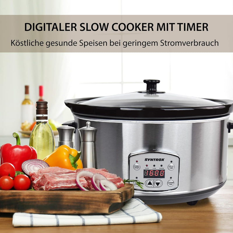 Syntrox Germany Schongarer mit 6,5L Slow Cooker mit 3 Heizstufen und Warmhaltefunktion und 320