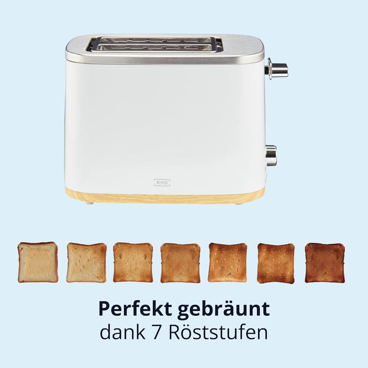 KHG Toaster TO-810 WWD | 2 Scheiben Toaster mit Brötchenaufsatz | 7 Bräunungsstufen mit Bräunungskon