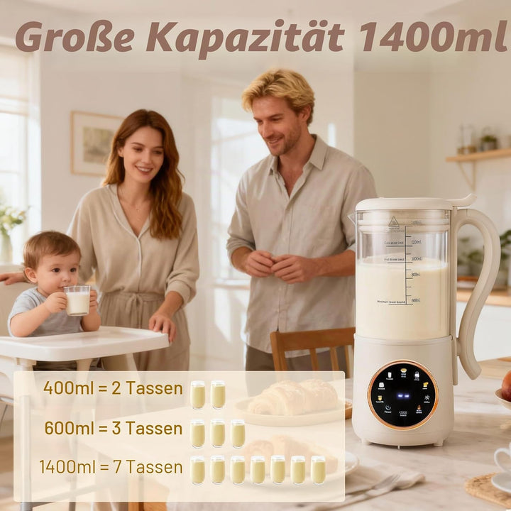 Automatische Nussmilchmaschine,1400ML Multifunktionaler Sojamilch Maschine mit Selbstreinigung und V