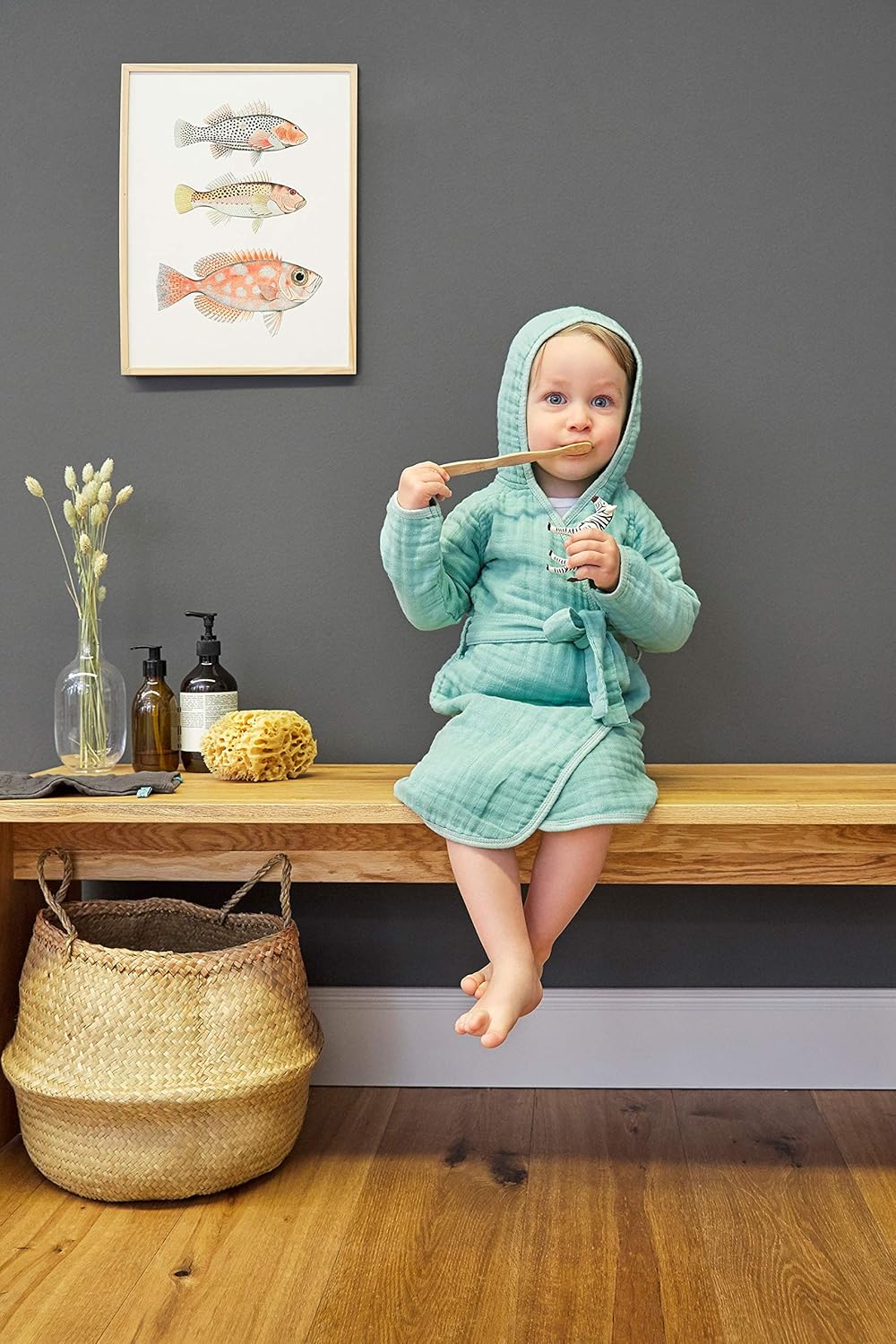 LÄSSIG Kinder Bademantel Baumwolle/Muslin Bathrobe 24-36 Monate (1er Pack) mint, 24-36 Monate (1er P