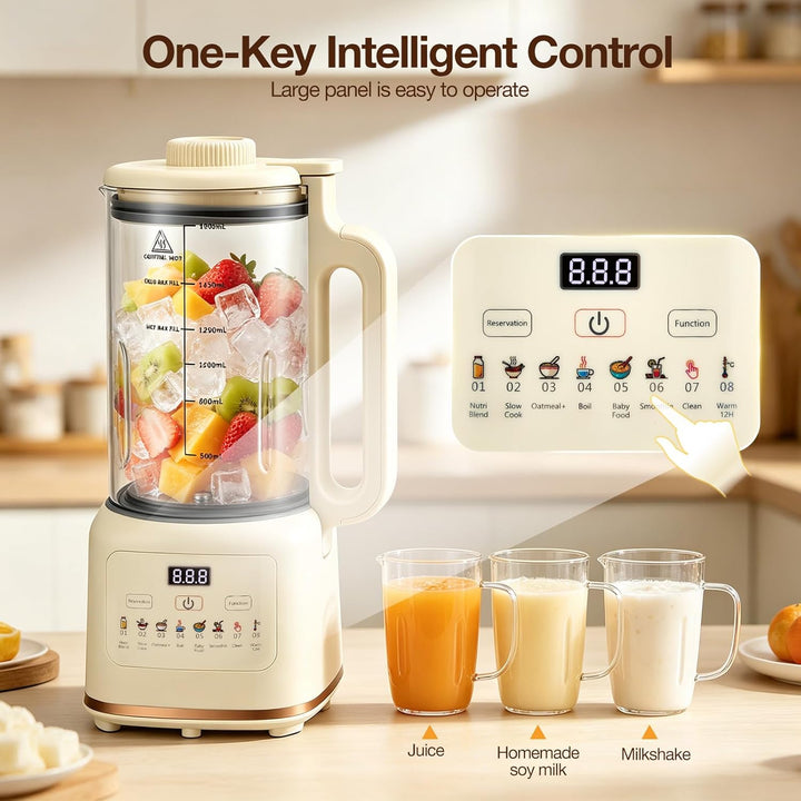10 in 1 Nussmilchmaschine, 1800ML Pflanzenmilchbereiter & Sojamilchmaschine, Touch Display, Warmhalt