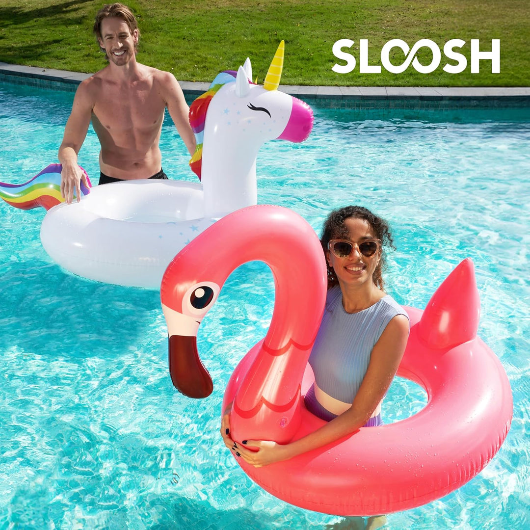 SLOOSH Einhorn-Flamingo-Schwimmring für den Pool – 2Pack aufblasbare Schwimmreifen mit Kopfstütze, S