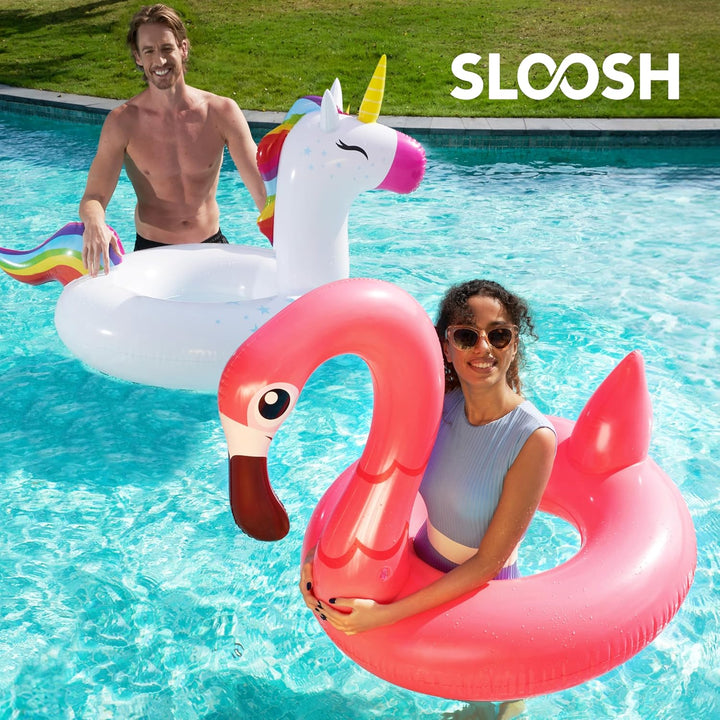 SLOOSH Einhorn-Flamingo-Schwimmring für den Pool – 2Pack aufblasbare Schwimmreifen mit Kopfstütze, S