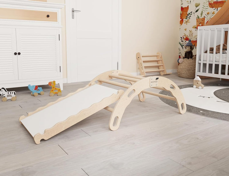 MAMOI® Kletterbogen mit rutsche, Kletterdreieck, Baby Klettern, Klettergerüst aus Holz, Holzbogen fü