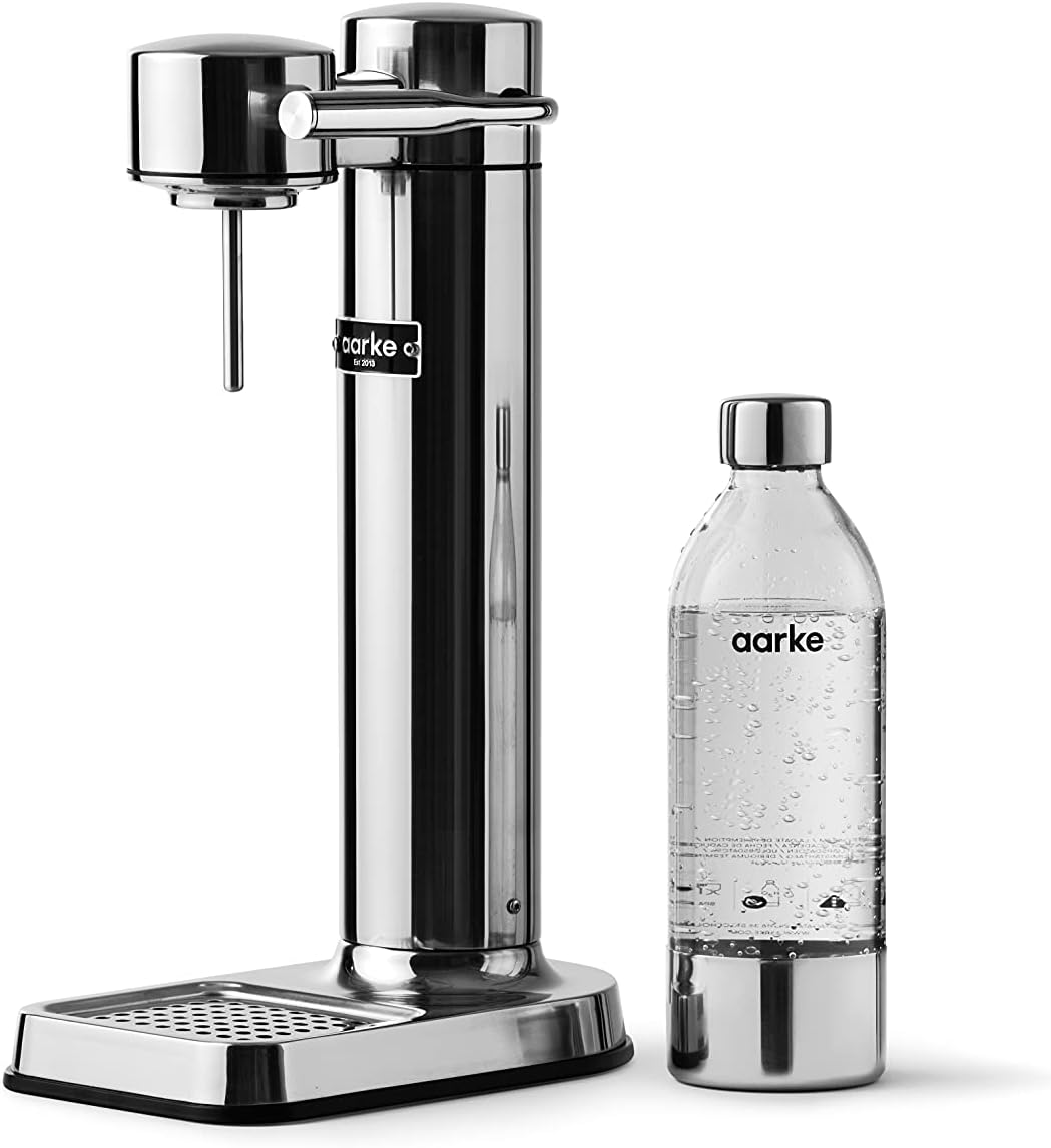 Aarke Carbonator 3, Wassersprudler aus Edelstahl mit 2 x BPA-frei Flaschen, Edelstahl Finish Edelsta